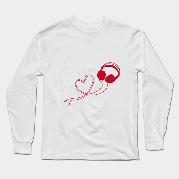 I love music, headphone with red heart Long Sleeve T-Shirt by beakraus
